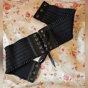 Dress belt snap enclosure elastic lace up with ribbon